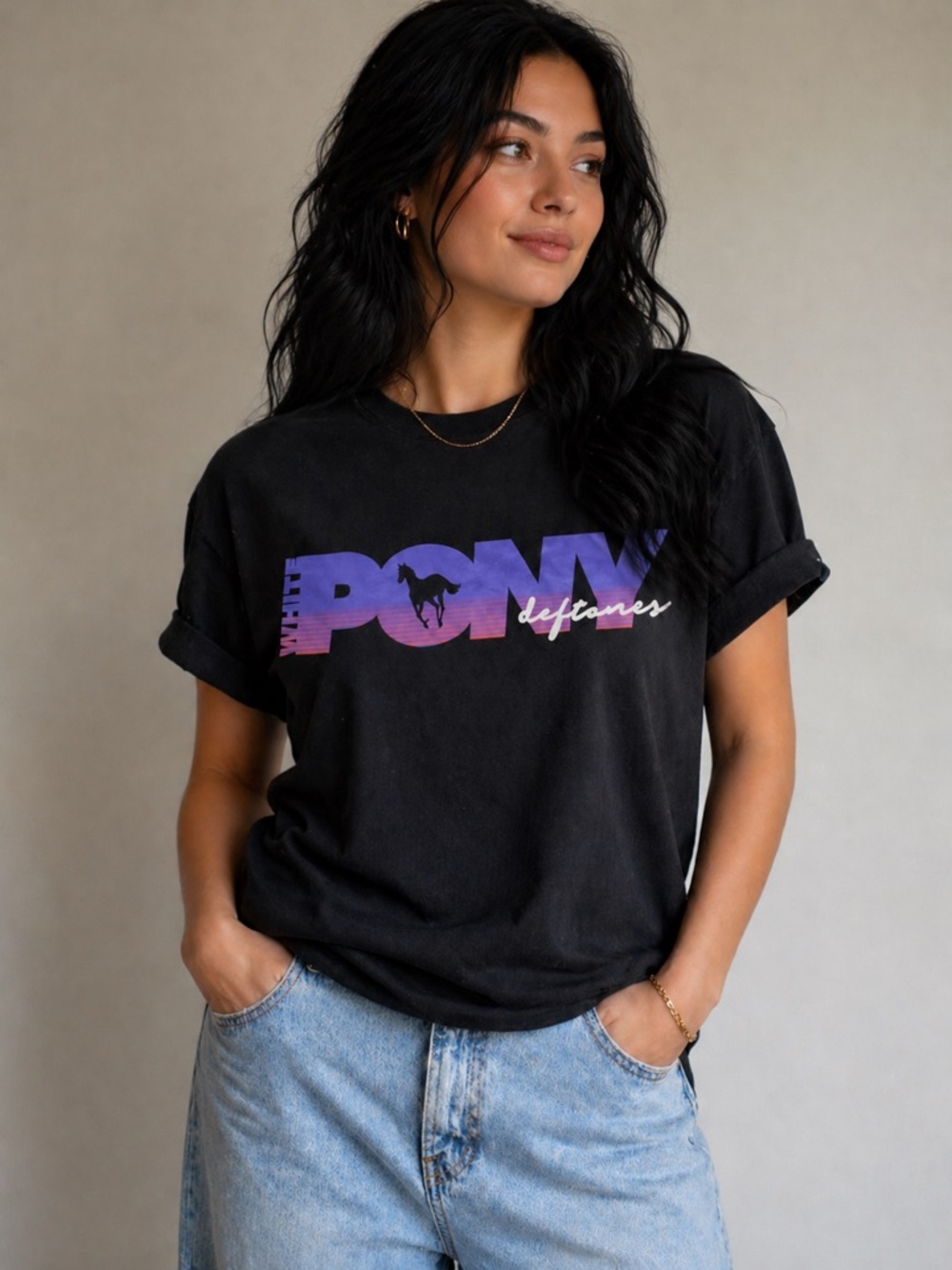 (A4) Deftones White Pony Black Tee with Purple-Pink Gradient Logo XL